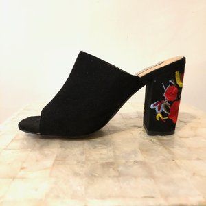 Steve Madden Embroidered Suede Chunky Heel Mules